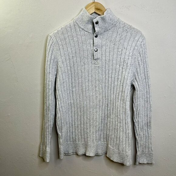 Express Women's Long Sleeve Sweater Button Front Collar Ribbed Light Grey Large - Picture 13 of 15